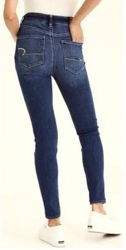 American Eagle  Sz 8 Long Super High Rise Jegging Stretch Denim Blue Jeans Skinny