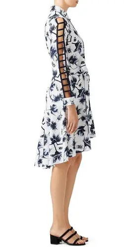 Osman Suzie White Floral Print Long Sleeve Tie Waist High Low Shirt Dress Sz 12