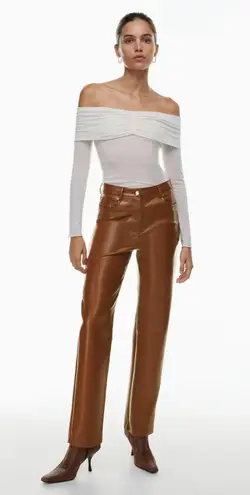 Wilfred NEW The Melina High Rise Vegan Faux Leather Straight Leg Pants Cognac