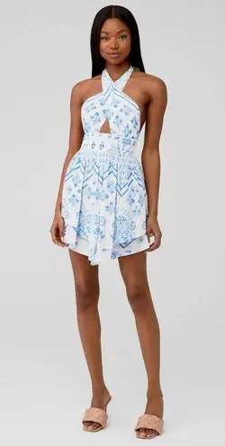 Rococo  SAND Leas Cutout Dress in White & Blue XSmall Womens Mini