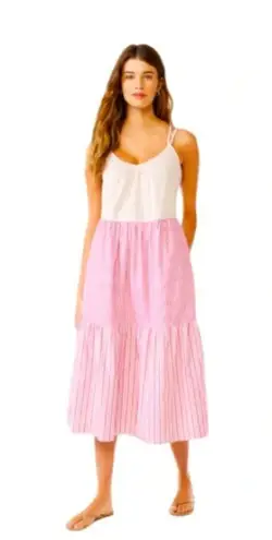 Free Assembly Sleeveless Double X Strap Cross Back Tiered Midi Dress Size XL NWT Pink