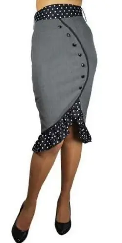 Pin Up Polka Dot Wiggle Pencil Skirt, Size XXL Gray