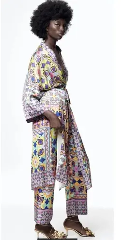 ZARA  Satin Effect Printed Belted Kimono Robe