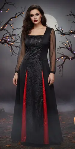 New Black Dress Renaissance Goth Witchy Gown Halloween Party Costume Large NWT