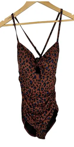 Dreamsuit Swimsuit Leopard Keyhole Onepiece Rouched Size 12 Slimming Shapewear