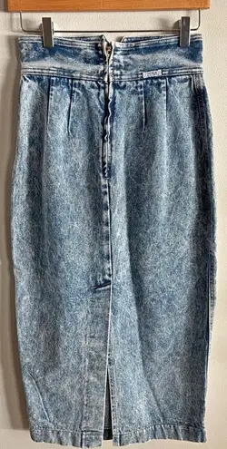 Vintage Zena USA High Waist Denim Skirt Acid Wash 80s Pencil Midi XS