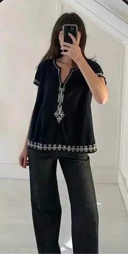 Pink Chicken New York Embroidered Cotton Blouse Black Size S