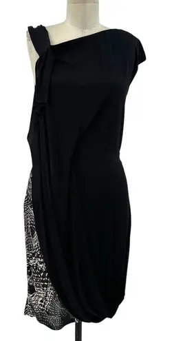 Karen Millen Surplice Drape Front Abstract Print Side Dress Black Size US 6