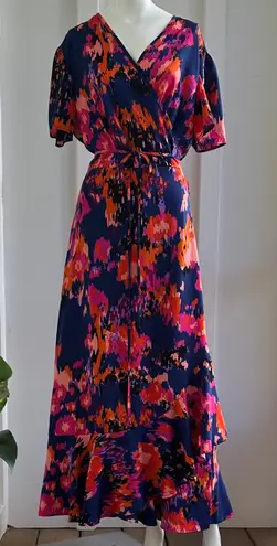 Pretty Garden Vibrant Pattern Wrap Maxi Dress