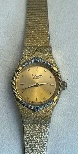 Bulova Ladies Watch Vintage Genuine Diamonds Gold Electro Bracelet Gold Dial