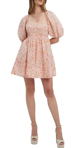 Bardot Kehlani Puff Sleeve Floral Mini Dress Pink Size M