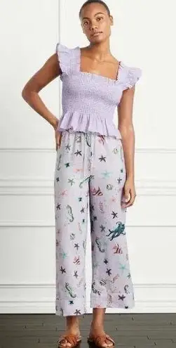 Hill House The Skylar 100% Linen Pants in Sea Creatures Size XS NWT