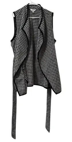CJ Banks Women Size 1X Open Front Knit Vest Black & White Tie Front Fall Winter