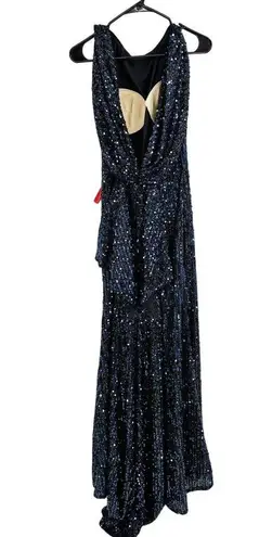 Mac Duggal 26331 Midnight Blue Cowl Back Boat Neck Sequined Gown Dress 2