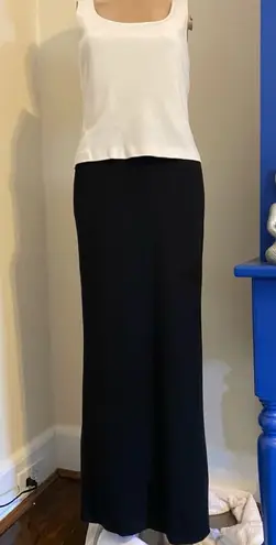 St. John $875 4 Maxi Dress Long Column Knit Slit Black Ivory Stretch Sleeveless