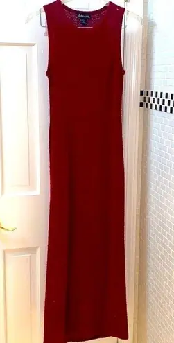 Barbara Lesser burgundy knit Cardigan and sleeveless maxi dress. Size S. Red