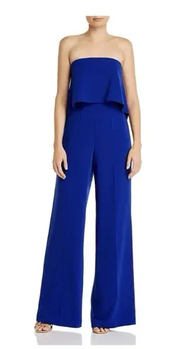 NWT JAY GODFREY Womens Stretch Zippered Strapless Evening Wide Leg Jumpsuit Blue Size 4