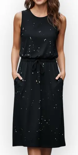 Beverly Hills Polo Club POL Black White Speckle Midi Dress Adjustable Waist Small NWOT