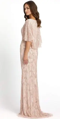 Mac Duggal New 9064 Sequined V Neck Sheath Blush Pink Sleeved Maxi Formal dress