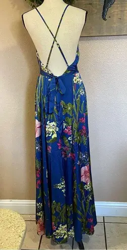 Lulus NWOT  Still the One Blue Floral Print Satin Maxi Dress