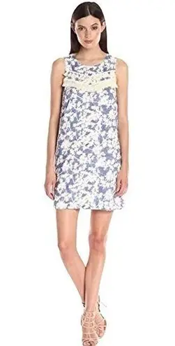 Kensie Blue White Floral Tassel Fringe Shift Dress