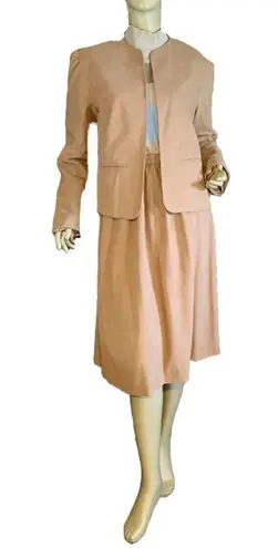 VINTAGE 1980'S P.H.M. SPORTSWEAR CAMEL FAUX SUEDE FEEL SKIRT SUIT (16) Tan