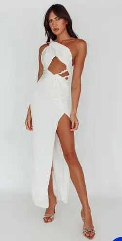 Selfie Leslie KIAH TWIST ACCENT THIGH SPLIT MIDI DRESS WHITE