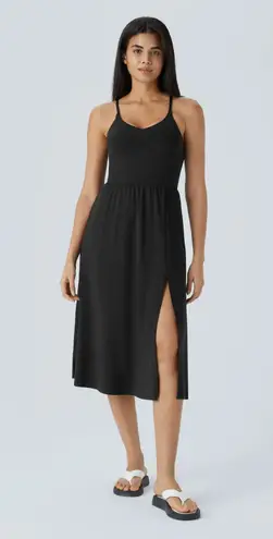 Halara Everyday Midi Soft Sleek Airy Stretch Breathable Casual Dress Black M