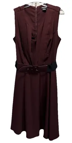 City Chic Burgundy Solid Sleeveless Fit Flare Dress Size XS/14 Back Zip Belt