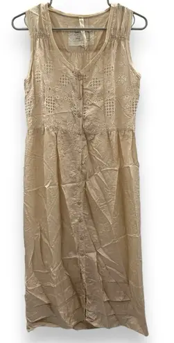 Johnny Was Vintage 100% Silk Eyelet Mesh Embroidered Midi Dress in Cream Sz XS