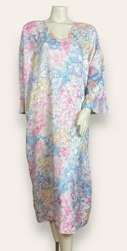 Mary McFadden Nightgown Dress Vintage Pastel Floral Muumuu Pleated Watercolor Pink Size undefined