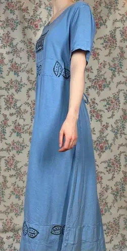 90s block printed blue dress by froxx leaf print large