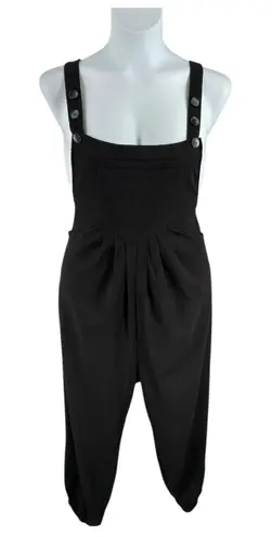 Halara Black Pleated Jumpsuit Overalls Jogger Button Strap Size L Waffle