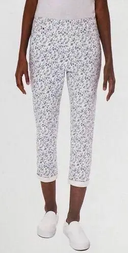 Mario Serrani Comfort Stretch Cuff Capri Pants Ditsy Floral Blue/White Size L