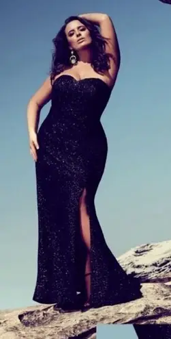 City Chic NEW Luxe Maxi estravaganza tinkerbell black shimmering dress slit, L