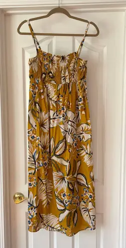 ZARA Mustard Yellow Tropical Floral Print Midi Dress