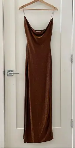 Meshki tammy shimmer deep v maxi dress in brown umber size XS