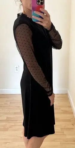 NWT Tash + Sophie Black Sheath Stretch Dress Swiss Dot Mesh Long Sleeves Sz LRG