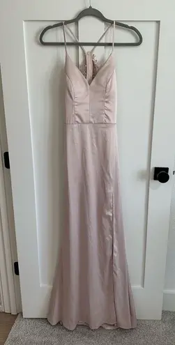 Sequin Hearts blush pink satin long formal dress gown. Floor length, leg slit Size 7