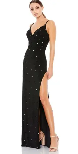 Mac Duggal Slit Gown V Neck Plunge Strappy Low Back Dress Black Size 2 NWT
