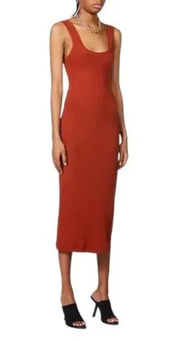 Alix NYC NWT Scoop Neck Stretch Jersey Ribbed Midi Dress in Rust Palma