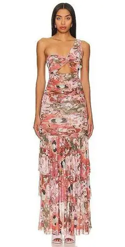 MISA Los Angeles Alethea One Shoulder Dress Resort Batik Mesh Large NWT