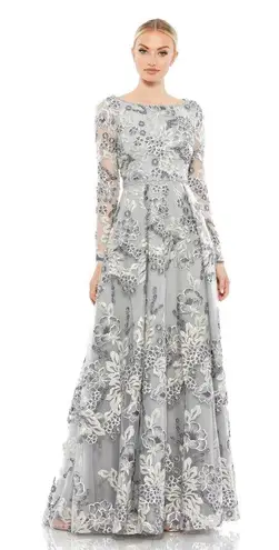 Mac Duggal Floral Embellished Illusion Sleeve Embroidered A-Line Gown- NWT