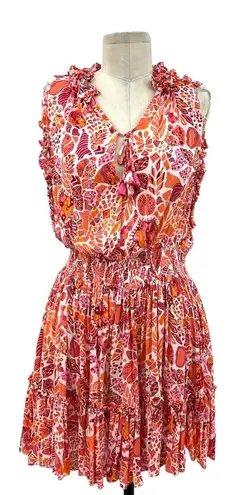 Poupette St Barth Clara Mini Dress Red Chagal Print Orange Pink Size Medium