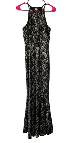 Bailey blue Black and Gold Floral Lace Overlay Glitter Long Maxi Dress Gown