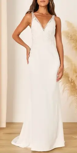 NWT Lulus Precious Promise White Satin Embroidered Lace Mermaid Maxi Dress XL