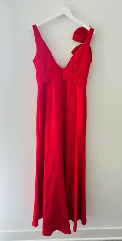 Mac Duggal Red Sleeveless V Neck Bow Detail Mermaid Gown