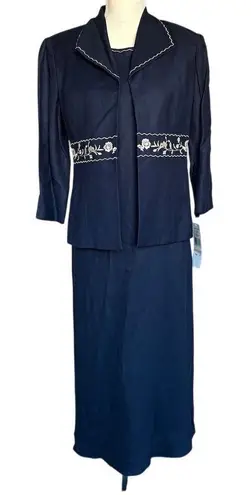 Jessica Howard Women's 2-Piece linen Blend Jacket Dress Size 6 Navy Blue Formal