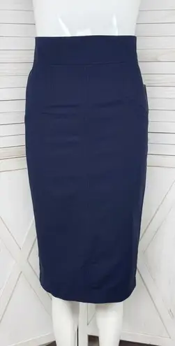 New York & Company High Waist Stretch Pencil Midi Skirt Navy Blue 0