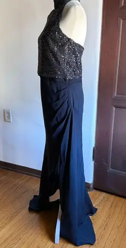 Haute Hippie | Navy Blue Beaded Silk High Neck wrap Skirt Gown Halter | Size 12